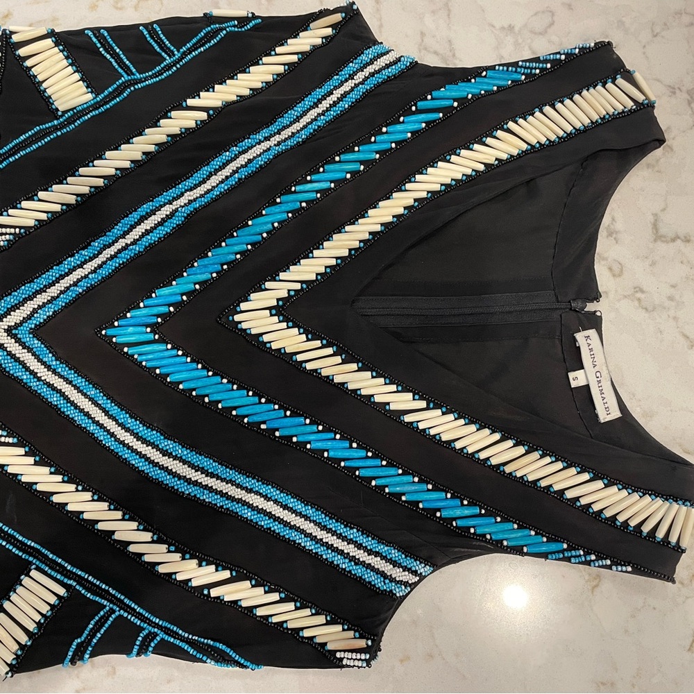 Black and Blue Beaded Top